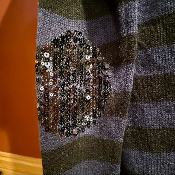 Express Striped Sequin Elbow Patch Cardigan | M - Picture 3 of 7